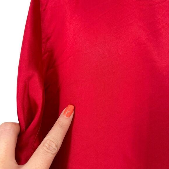 Victorias Secret Angles Pajama Top Satin Solid Red Long Sleeve Button Up Size L - Picture 7 of 13